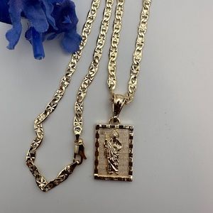 St Jude Figure Gold Plated Necklace 20” Chain